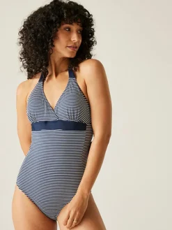 Badpak "Flavia" donkerblauw/wit
