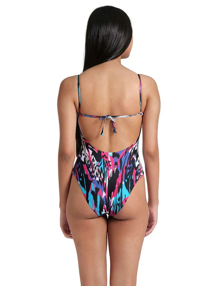 Badpak zwart/roze/turquoise