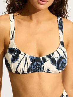 Bikinitop crème/blauw/zwart