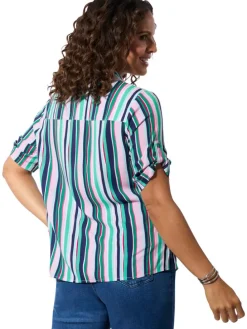 Blouse donkerblauw/lichtroze/groen
