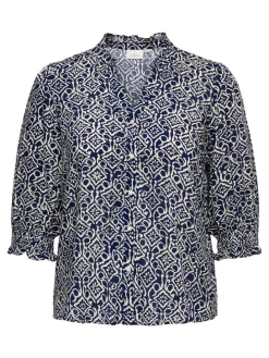 Blouse donkerblauw/wit