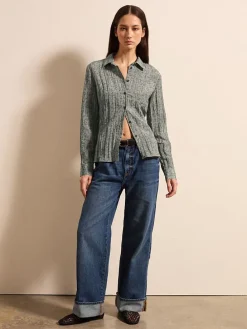 Blouse grijs/olijfgroen