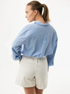 Blouse lichtblauw/wit