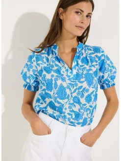 Blouse lichtblauw/wit