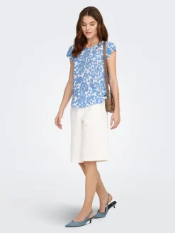 Blouse lichtblauw/wit