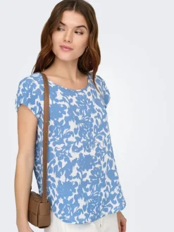 Blouse lichtblauw/wit