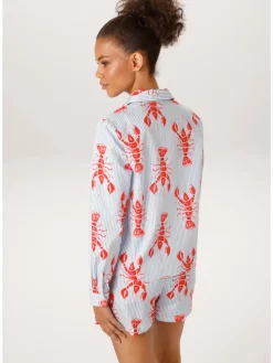 Blouse lichtblauw/wit/rood