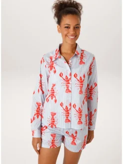 Blouse lichtblauw/wit/rood