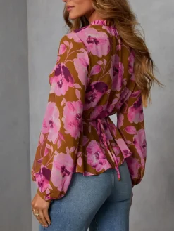 Blouse lichtbruin/paars