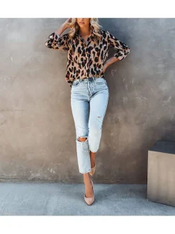 Blouse lichtbruin/zwart