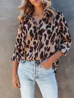 Blouse lichtbruin/zwart