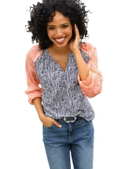Blouse oranje/blauw