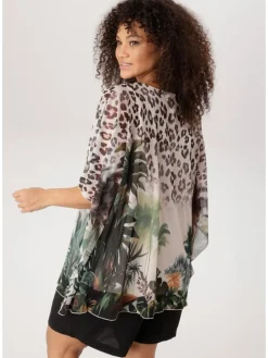 Blouse taupe/zwart