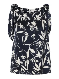 Blousetop donkerblauw/wit
