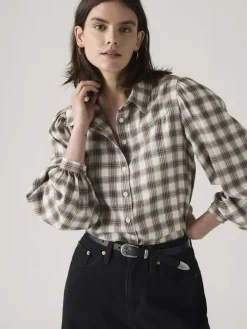 Blouse wit/beige