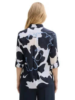 Blouse wit/donkerblauw