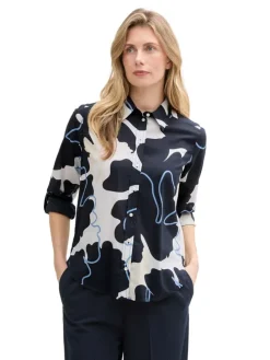 Blouse wit/donkerblauw