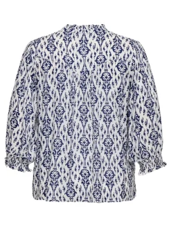 Blouse wit/donkerblauw