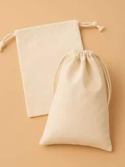 10-delige set: stoffen tassen beige/wit - (L)10 x (B)7 cm