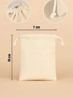 10-delige set: stoffen tassen beige/wit - (L)10 x (B)7 cm