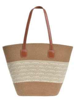 2-delige set: strohoed & shopper lichtbruin