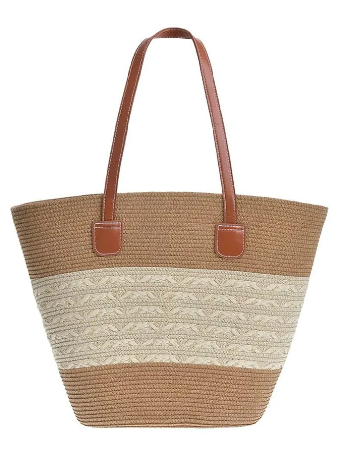 2-delige set: strohoed & shopper lichtbruin