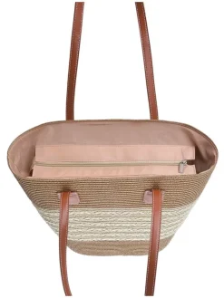 2-delige set: strohoed & shopper lichtbruin