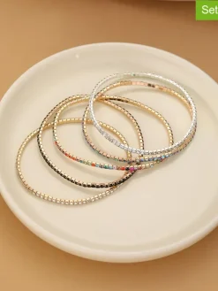 5-delige set: vergulde en verzilverd armbanden met edelstenen