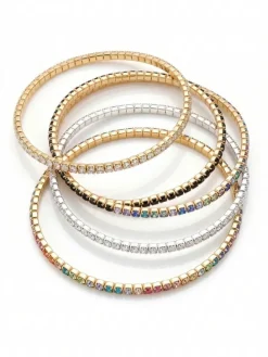 5-delige set: vergulde en verzilverd armbanden met edelstenen