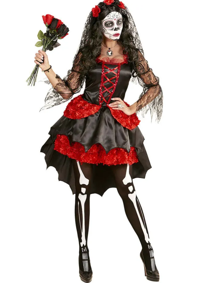 2-delig kostuum "BRUID DIA DE LOS MUERTOS" zwart/rood