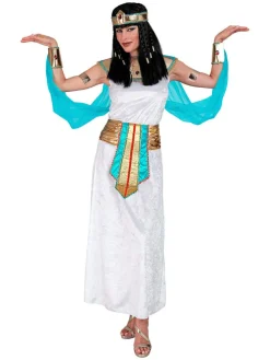 6-delig kostuum "Egyptische Koningin" wit/turquoise/goudkleurig