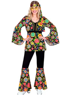 3-delig kostuum "60's Hippie" meerkleurig/zwart