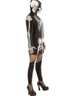 2-delig kostuum "SKELETLADY" (jurk met capuchon, jarretels, legging) zwart