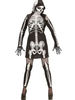 2-delig kostuum "SKELETLADY" (jurk met capuchon, jarretels, legging) zwart