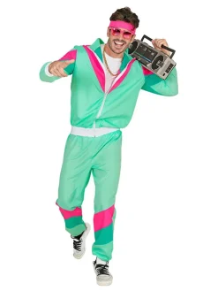 2-delig kostuum "80's Trainingspak" turquoise