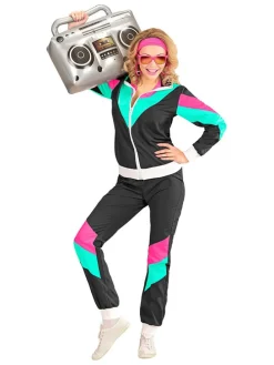 2-delig kostuum "80's Trainingspak" zwart/turquoise/roze