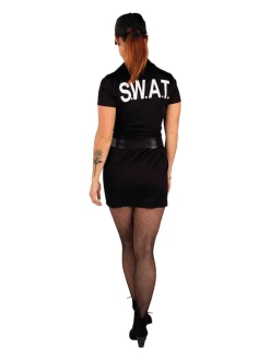 3-delig kostuum "Swat Lady" zwart