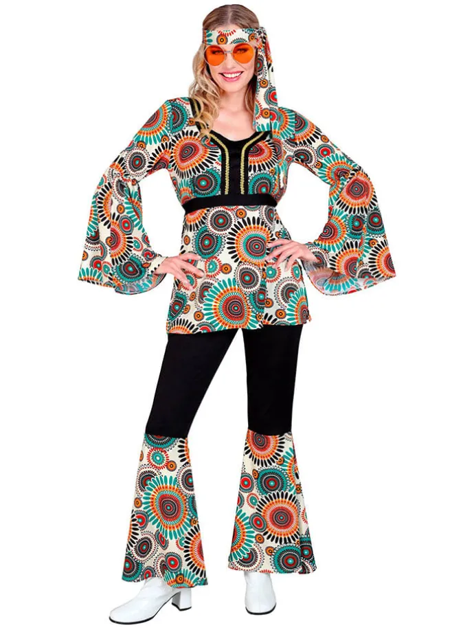 3-delig kostuum "60's" zwart/meerkleurig