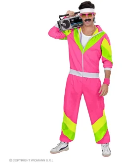 2-delig kostuum "Trainingspak jaren 80" roze/groen