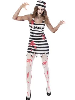2-delig kostuum "Zombie Convict" zwart/wit