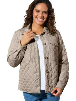 Doorgestikte jas beige