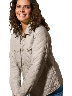 Doorgestikte jas beige