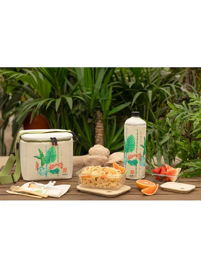 Fles-isoleertas "Bali" beige/groen - (H)28 x Ø 10 cm