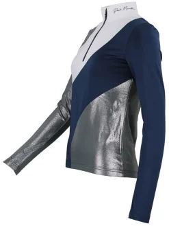 Functionele longsleeve donkerblauw/zilverkleurig/wit