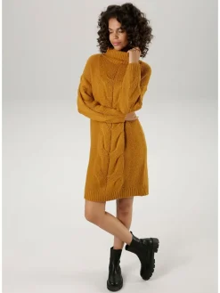 Gebreide jurk camel