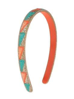 Haarband goudkleurig/turquoise/oranje