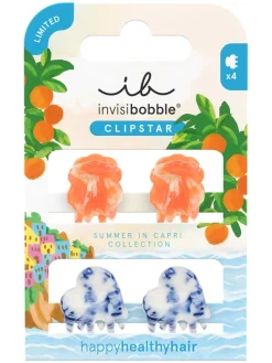 Haarclip oranje/donkerblauw/wit - à 4 stuks