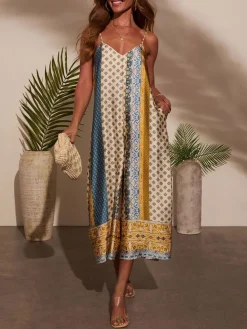 Jumpsuit beige/blauw
