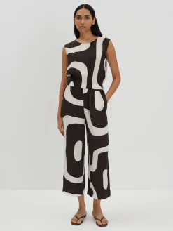 Jumpsuit bruin/wit