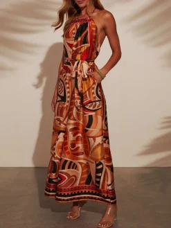 Jumpsuit camel/rood